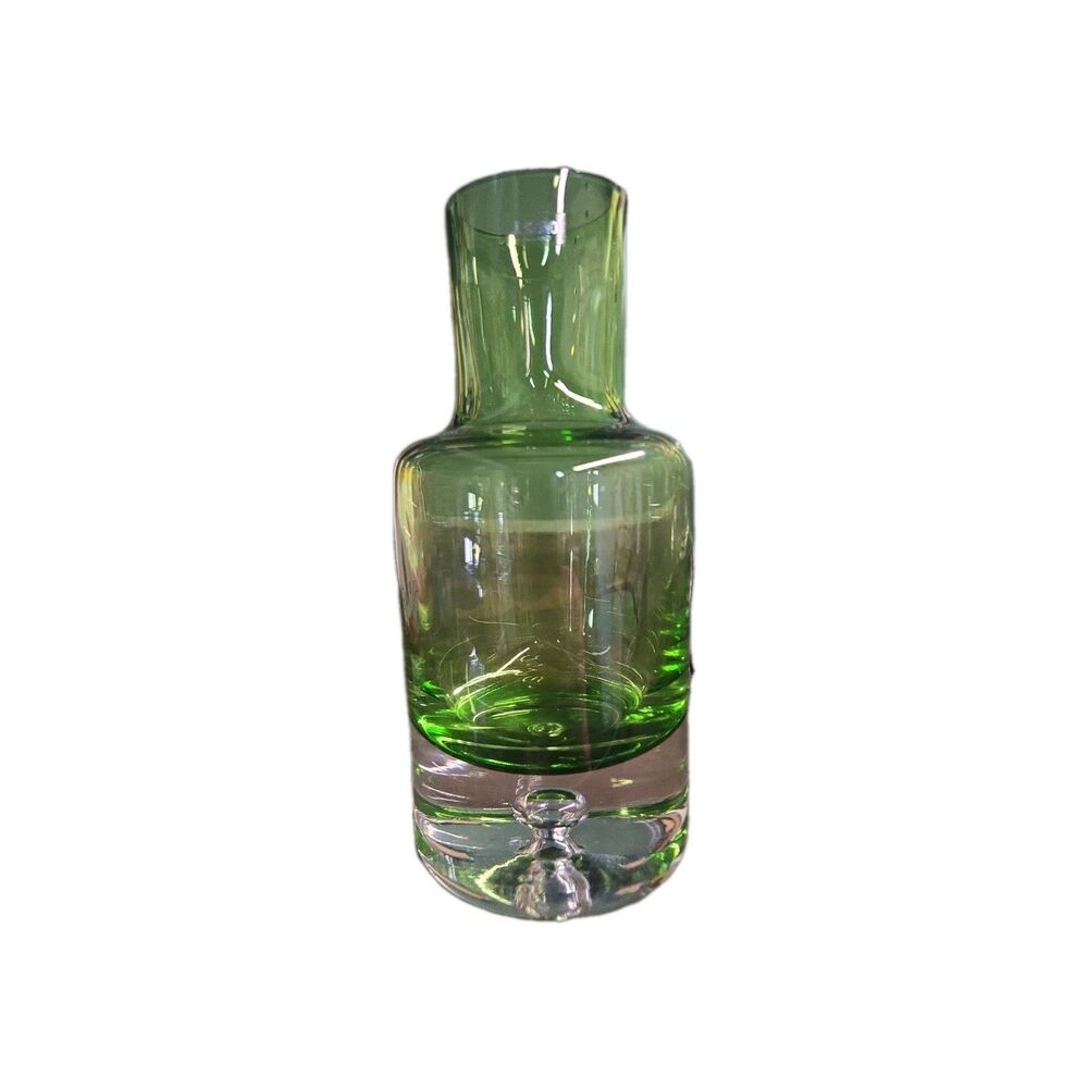 Krosno Poland Green Glass Tumble Up Carafe Controlled Bubble No Drinking Glass